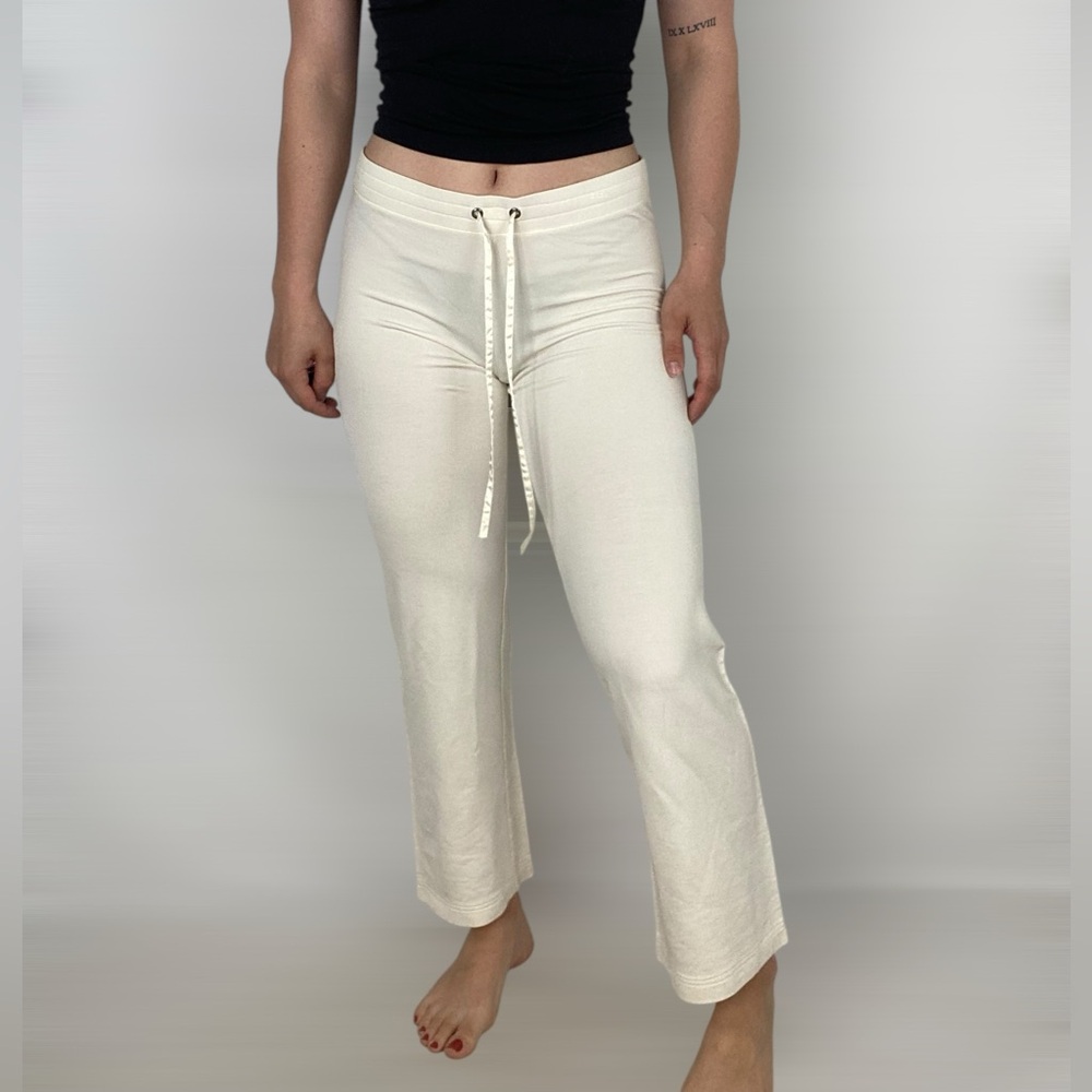 THEORY Straight Leg Drawstring Lounge Mid Rise Pants White‎ Stretchy Casual
